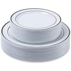 Aya's Cutlery Kingdom 使い捨てプラスチック皿 60枚パック ディナー30×10.25インチ サラダコンボ シルバー 並行輸入