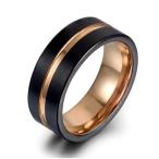 River Edge Jewelers メンズ 結婚指輪 タングステンカーバイド 8mm ブラック ローズゴールドライン サイズ12