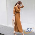 ワンピース シフォンワンピース レディース オフィス プリーツワンピース 長袖 シェンヘン ロングワンピ きれいめ ロング丈 シフォンワンピ Aライン おしゃれ