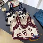 トップス レディース かわいい 韓国ファッション キャミ 刺繍 編み レース シェンヘン レイヤード ガーリー 花柄 モチーフ ビスチェ フェミニン