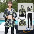 ラッシュガード レディース UVカット 体型カバー 上下セット 水着 長袖 タンキニ シェンヘン サーフパンツ 紫外線対策 日焼け防止 4点セット ボタニカル