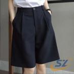 タックショートパンツ ハイウエスト 美脚【ゆうパケット可 着回し 体型カバー きれいめ シェンヘン おしゃれ 快適 普段着 通勤通学 コーデしやすい