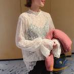 花柄刺しゅうレースブラウス長袖レディース【ゆうパケット 着回し 体型カバー きれいめ おしゃれ シェンヘン 快適 普段着 通勤通学 コーデしやすい