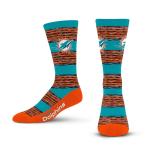 For Bare Feet NFL MIAMI DOLPHINS RMC Multi Stripe Crew Sock Team Color Larg