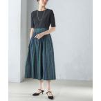 SHIPS / シップス 〈手洗い可能〉タフタ コンビ ニット パフスリーブ ワンピース