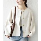 SHIPS / シップス SHIPS any:〈手洗い可能〉ダブルクロス レース 切替 ノーカラー ジャケット［NAVY BLUE］