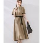 Couture Brooch / クチュールブローチ 【配色・きれいめ・通勤】タックプリーツ配色ワンピース