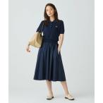ショッピングポロ LACOSTE / ラコステ 異素材切り替え コンビネーションマテリアルポロドレス フレア ポロワンピース