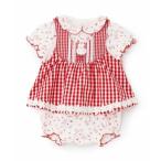 ショッピングメゾピアノ mezzo piano / メゾピアノ ウサギマスコットつきギンガムエプロン　ロンパース