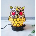 ★福を呼ぶ！ふくろうのステンドグラスランプイエロー★玄関リビングに♪フクロウオブジェ置物　テーブルランプフロアランプ卓上照明雑貨通販【RCP】
