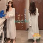 ネグリジェ 春夏秋 姫 ネグリジェ 白ワンピース レース ネグリジェ ロング丈 長袖 ネグリジェ パジャマ レディース 大人 可愛い 部屋着 オシャレ 新作