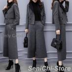 セットアップ レディース 秋冬 40代  2点セット アウター モッズコート ガウチョパンツ パンツスーツ チェック柄 大きいサイズ おしゃれ 上品 通勤