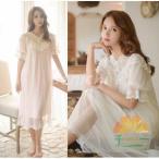 レディース レース 姫系 チュール ネグリジェ 半袖 夏用 ロマンティック スウィート ルームワンピース ロング丈 ボリューム 寝巻き ナイトウエア ナイティー