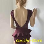  купальный костюм женский моно kini One-piece купальный костюм оборка одноцветный спина открытие все в одном body type покрытие женщина накладка имеется Корея способ горячие источники бассейн морская вода . пляж 