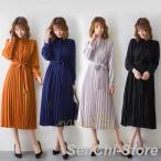 プリーツワンピース レディース 長袖 春物 ロングワンピース ミモレ丈ワンピース 無地 通勤 40代50代 フレアワンピース aラインワンピース お呼ばれ 卒業式