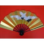 舞扇子 日本舞踊・踊り用 29cm 二羽鶴、金地、手書き 黒塗骨 箱付き