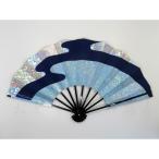 舞扇子 ホログラム箔 紺 銀 水色 黒塗骨 箱なし