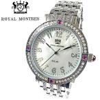 ROYAL MONTRES ルビー天然石 ソーラー腕時計 RM-0015-SVRM メンズ 宝石鑑別書付 日常防水 白蝶貝文字盤 クリスタル48石 ロイヤルモントレス