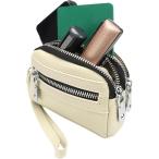 印鑑ケース はんこポーチ ハンコ 多機能 一括収納 コンパクト 持ち運び ファスナー 仕切り 本革 本格(オフホワイト)