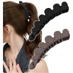 バナナクリップ ヘアクリップ しっかり 髪留め シンプル おしゃれ 花びら 2個セット(D ブラック+ダークブラウン)