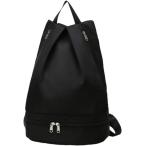 ナップサック ジムサック リュック スポーツバッグ シューズ収納 プール 部活 海 撥水( ブラック)