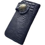 財布 メンズ バイカーズウォレット 長財布 クロコダイル 本革 牛革 クロコ型押し ライダースウォレット(ブラックxインディアン)