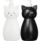 ネコのディスペンサー Lサイズ ホワイト + ブラック 猫 ボトル x 2個セット( 白 黒,  Lサイズ（900ml）)