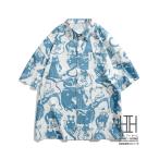 かりゆし アロハシャツ メンズ 半袖シャツ 猫模様 大きいサイズ 柄シャツ 夏 サマー ポケット ユニセックス ペア メンズシャツ カジュアルシャツ