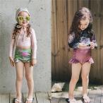 子供用水着 ラッシュガード セパレート  ショートパンツ キャップ付き　バイカラー  3点セット キッズ 女の子  UPF 50+  日焼け防止  紫外線対策