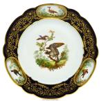 セーブル(Sevres) 飾り皿 磁器 絵皿 鳥たちのデュプレシス ファットブルー 金彩縁飾り