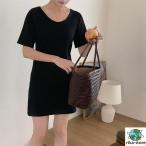 ショッピングシャツワンピ 【送料無料】ロングTシャツ ワンピ Tシャツ ワンピース クルーネック レディース カジュアル 着痩せ 無地 膝上 ファッション おしゃれ 夏