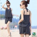 水着3点セット レディース 体型カバー ビキニ サロペット ママ水着 大きいサイズ ドット柄 海水浴 温泉 20代 30代 40代 50代 みずぎ
