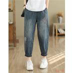 【特価】デニムパンツレディース九分丈ジーパンデニムパンツ春９分丈ジーンズ夏ダメージパンツ花柄刺繍ボトムス森ガール風ズボンパンツジーンズ