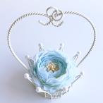 クラウン型リングピロー完成品 青いお花 ラナンキュラス リングクッション 結婚式 サムシングブルー ブルー 王冠