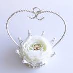 クラウン型リングピロー 完成品 ホワイト&グリーン お花 完成品 結婚式 ワイヤー プリンセスウェディング