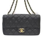 KR20761 シャネル ショルダーバッグ ダブルチェーン マトラッセ シングルフラップ ブラック レディース CHANEL 中古