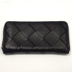 Th1004681 ボッテガヴェネタ マキシイントレチャート ラウンドファスナー長財布 ブラック 本革 BOTTEGAVENETA 中古