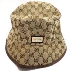 Th605611 グッチ 帽子 バケットハット GGキャンバス×チェック リバーシブル ベージュ系 GUCCI 中古