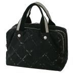 * Miura * Chanel CHANEL старый путешествие линия Mini Boston ручная сумочка черный чёрный нейлон серебряный металлические принадлежности 