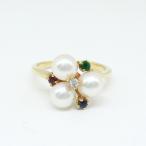 [ бесплатная доставка ] Mikimoto MIKIMOTO K18 Akoya жемчуг бриллиантовое кольцо 9 номер цветной камень * с отделкой прекрасный товар *