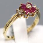 K18ルビーダイヤモンドリング フラワーモチーフ R0.50 D0.07 2.2g #9.5 イエローゴールド