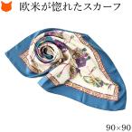 日本製 シルク スカーフ 大判 スカーフ 正方形 90cm シルク ツイル 楽器 柄 アクアマリンブルー おしゃれ ブランド スカーフ