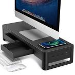 Meatanty 引き出し モニター台 pc モニタースタンド パソコン台 ディスプレイ台 USB 3.0/2.0 データ転送 机上台 スチール