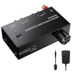 PROZOR フォノプリアンプ M/M 音量調整+レベル調整 3.5ｍｍヘッドホン RCA出力 蓄音機アンプ 電源アダプタ付き 金メッキインターフェー