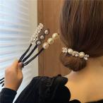 88flix シニヨンメーカー デフトバン お団子ヘアメーカー リボン デフトバンド ヘアアクセ デフトバンド (パールフラワー)