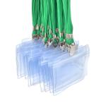 fiveAstar ネーム カード ホルダー ネックストラップ 首掛け 名札 名刺 ケース 横型 (グリーン 5枚)