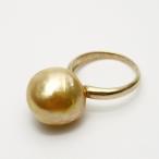 南洋白蝶真珠パールリング【指輪】 14mm　ナチュラルゴールドカラー　シルバー製リング枠