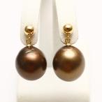 ショッピングパール ピアス タヒチ黒蝶真珠パールピアス　12mm　チョコレートカラー　K18製