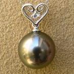 黒真珠 ペンダント ダイヤモンド パール ペンダントトップ グリーン系 11mm k18 送料無料 ジュエリー プレゼント ギフト ご褒美 自分買い pu
