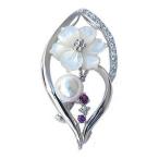 ブローチ 花 パール あこや本真珠 ミニブローチ 8mm 白蝶貝 花 フラワー ロードライトガーネッ ...